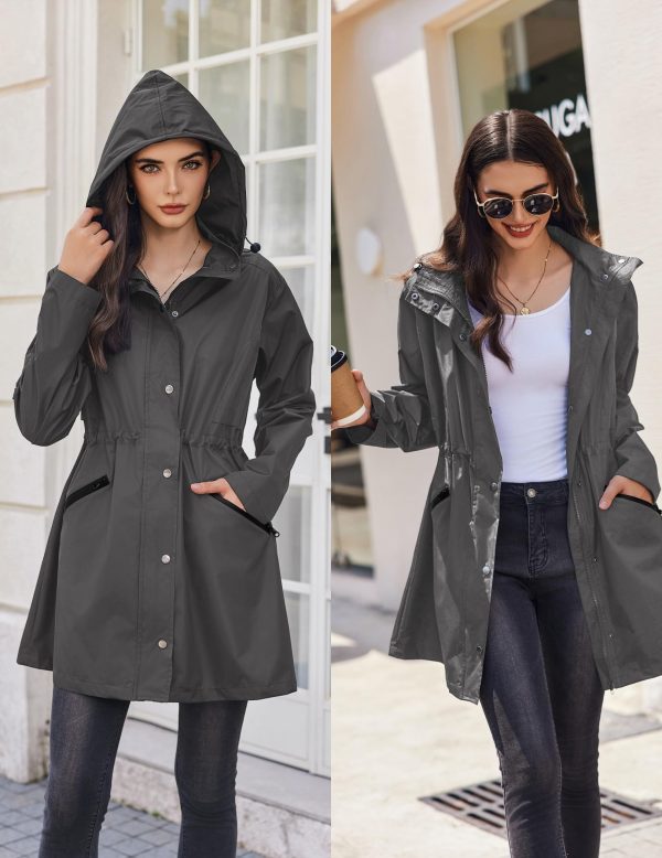 Raincoat Women Waterproof Long Hooded Rain Jacket Trench Coats Windbreaker Travel Jacket