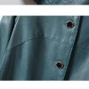 Women Sheepskin O-Neck Single-Breasted Leather Coats Mid Length Outwear Windbreaker