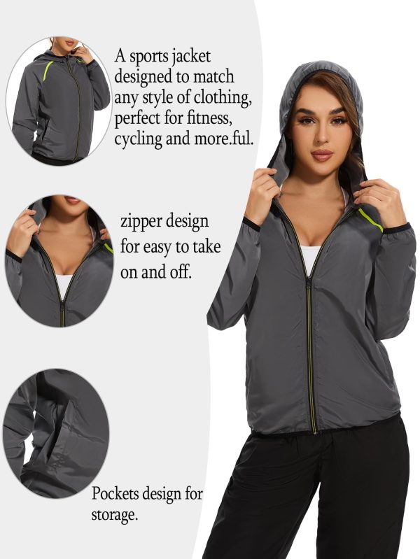 Women Rain Jacket with Hood Zipper Rain Coat Long Sleeves Raincoat Stylish Rain Suit Top Outdoor Travel Coat