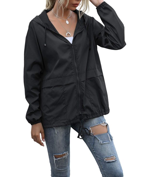 Women's Waterproof Raincoat Lightweight Rain Jacket Hooded Windbreaker with Pocket for Outdoor