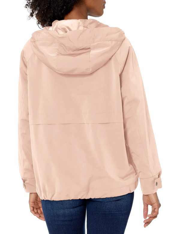 Women's Hooded Peached Nylon Zip Front Rain Jacket