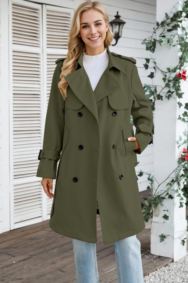 Women's Long Double-Breasted Waterproof Trench Coat with Belt