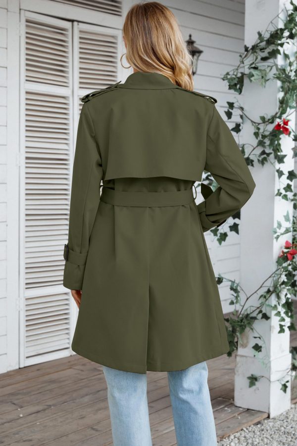 Women's Long Double-Breasted Waterproof Trench Coat with Belt