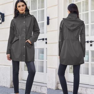 81EDn5eTuyL.jpg Raincoat Women Waterproof Long Hooded Rain Jacket Trench Coats Windbreaker Travel Jacket
