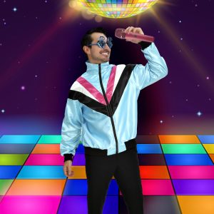 Adult Long Sleeve Color Block Lightweight 80s Tracksuit,Zipper Front Retro Disco Windbreaker Jacket Costume.