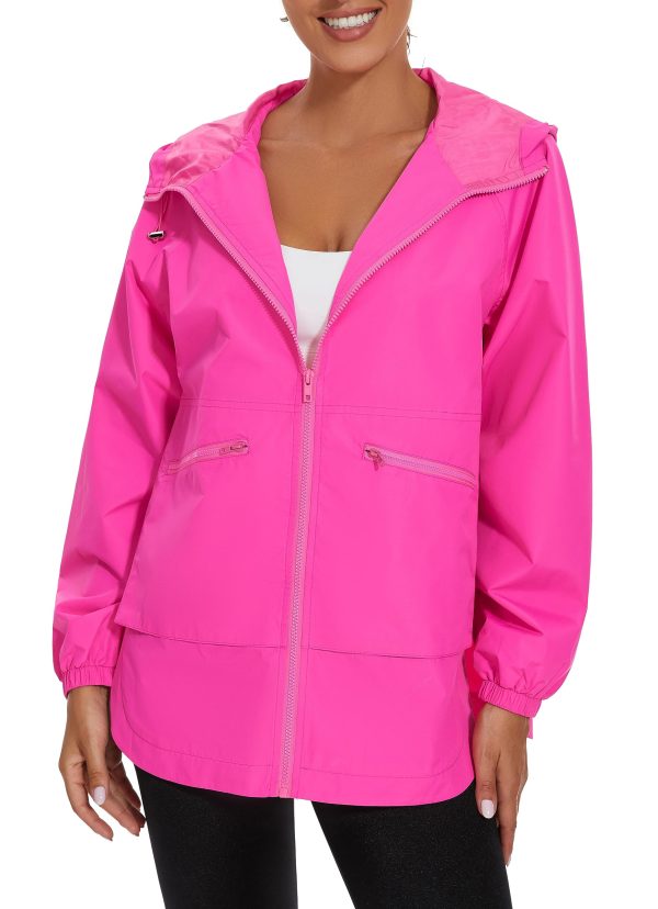 81OYK8w2rRL.jpg Womens Waterproof Raincoat Lightweight Rain Jacket Trench Coat Hooded Windbreaker With Pockets for Outdoor