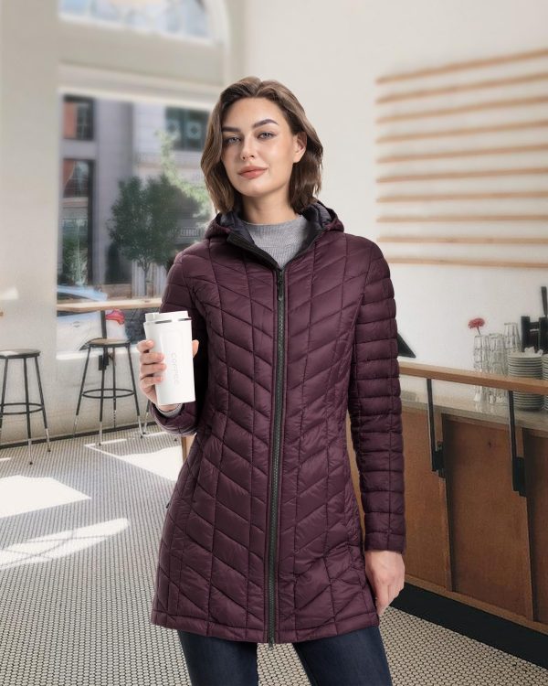 Women's Long Puffer Jacket with Hood, Lightweight Warm Puffy Quilted Winter Coats