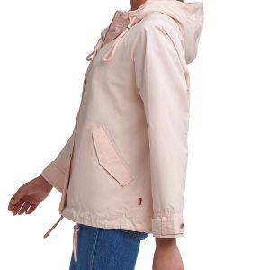 Women's Hooded Peached Nylon Zip Front Rain Jacket