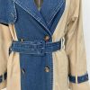 Women's Trench Coat Denim Stitching Lapel Double Breasted Bandage Loose Windbreaker Spring Jacket