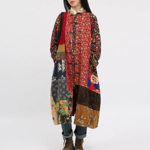 Spring Jackets for Women 2025 Cotton Linen Patchwork Long Coat of Many Colors Cottagecore Style Casual Wear