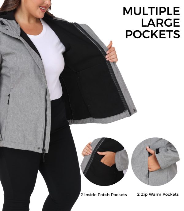 81ggH0zBelL.jpg Women's Plus Size Softshell Jackets Hooded Warm Fleece Lined Windbreaker