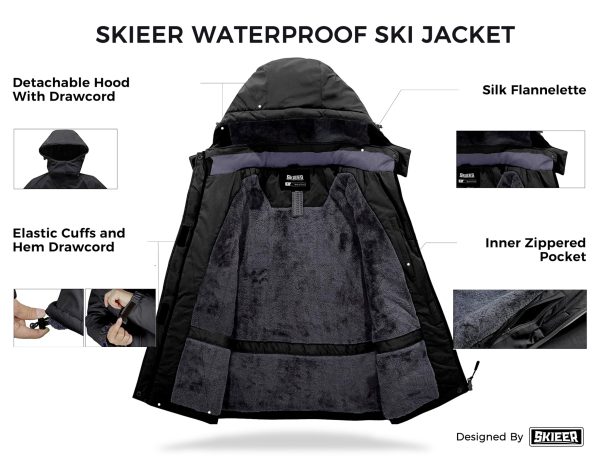 Women's Ski Jacket Waterproof Windproof Snowboard Jacket Warm Hooded Winter Coat