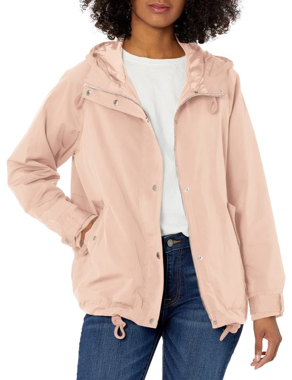 Women's Hooded Peached Nylon Zip Front Rain Jacket