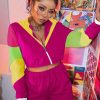Women's Color Block 2 Piece 80s 90s Windbreaker Outfits Long Sleeve Zip Front Crop Top Tracksuit Set