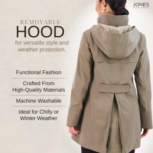 Jones NY Rain Jacket Women - Women's Spring Jacket with Hood - Long Womens Rain Coat - Waterproof Windbreaker for Women
