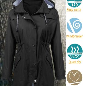 81st7b0lvL.jpg Raincoat Women Waterproof Long Hooded Trench Coats Lined Windbreaker Travel Jacket S-XXL