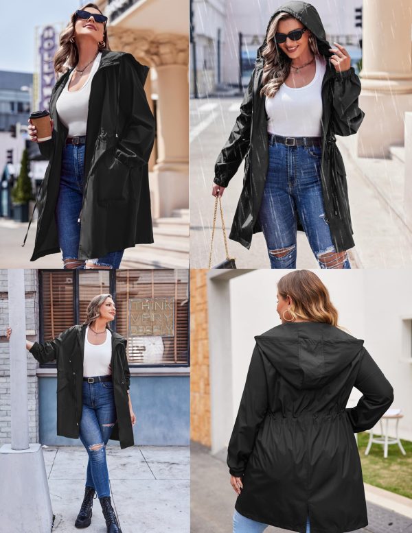 81tVE3FOBLL.jpg Women's Rain Jacket Plus Size Long Raincoat Lightweight Hooded Windbreaker Waterproof Jackets with Pockets