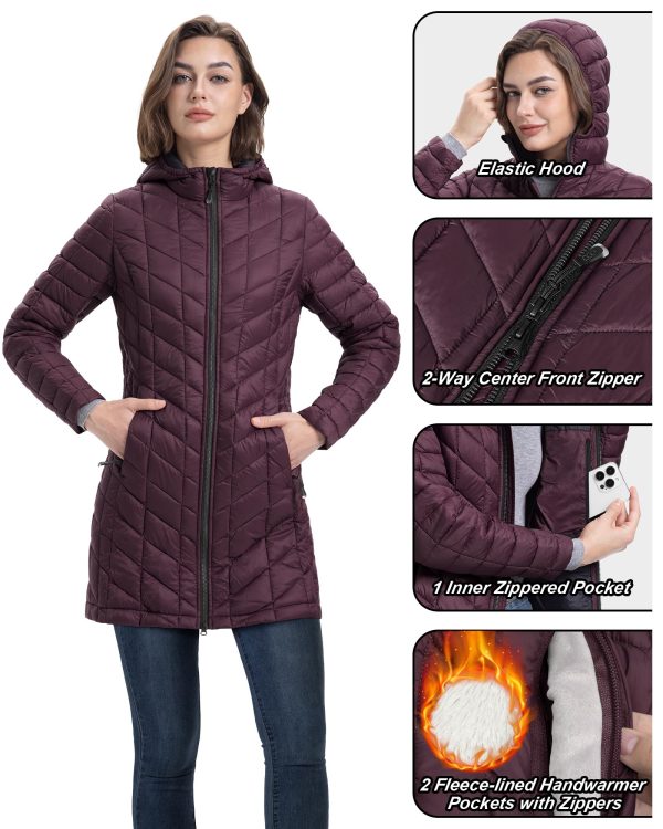 Women's Long Puffer Jacket with Hood, Lightweight Warm Puffy Quilted Winter Coats