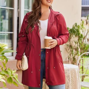 Plus Size Rain Jackets For Women Waterproof Rain Coats with Hood Lightweight Windbreaker Outdoor Trench Coat