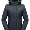 Women's Waterproof Hiking Skiing Jacket with Removable Hood, Fleece Lined Winter Warm Rain Coat