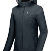 Women's Waterproof Hiking Skiing Jacket with Removable Hood, Fleece Lined Winter Warm Rain Coat