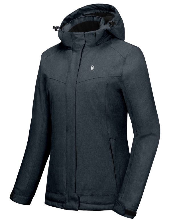 Women's Waterproof Hiking Skiing Jacket with Removable Hood, Fleece Lined Winter Warm Rain Coat