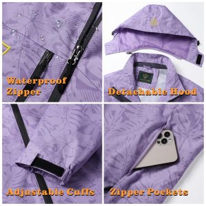 Women's Waterproof Rain Jacket,Lightweight Windproof Full Zip Women's Packable Fall Raincoat Windbreaker with Hood